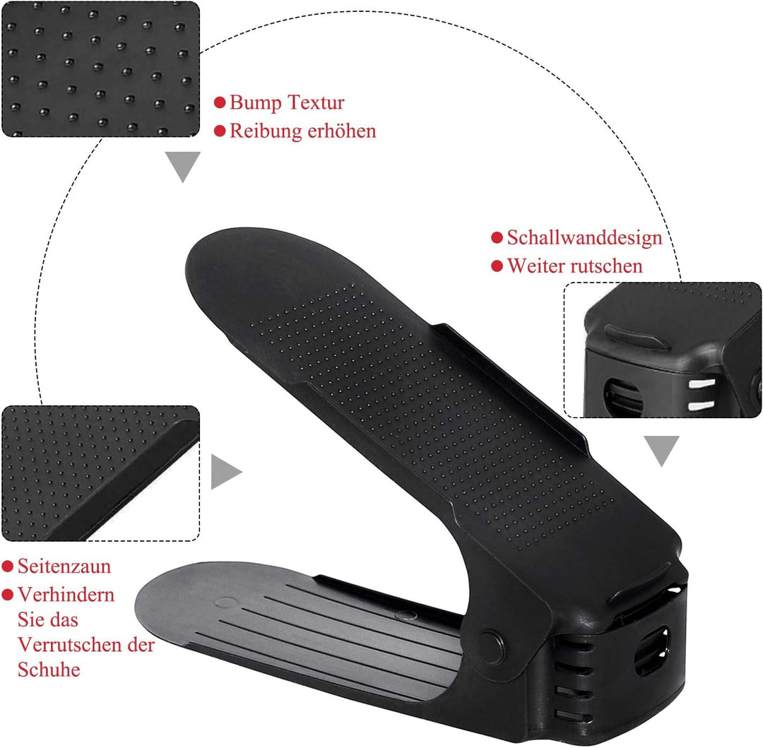 LARS360 30 Stück Schuh Slots, Schuhstapler Schuhhalter Set, Einstellbare Schuhregale aus Schwarz Kun