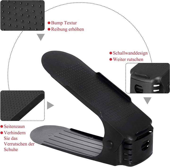 LARS360 30 Stück Schuh Slots, Schuhstapler Schuhhalter Set, Einstellbare Schuhregale aus Schwarz Kun