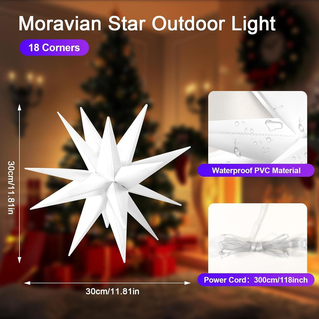 3D LED Leuchtstern Garten, Weiss LED inkl. Warm & Colorful LED Beleuchtung with Remote Control Star