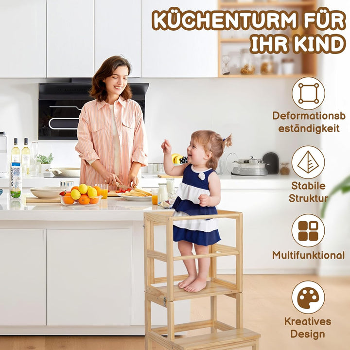 LEADZM Montessori Lernturm ab 18 Monaten - Lernstuhl für Kinder aus Massivholz, Klappbarer Lernturm,