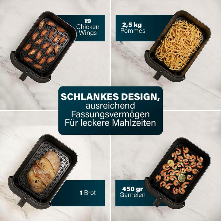 Princess SlimFry Heissluftfritteuse - Platzsparendes Design - BPA-frei - 8 L - 8 Programme - Einstel