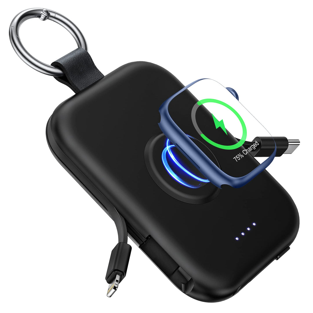RORRY Power Bank, 5000mAh Powerbank mit Integriertem Kabel, Reise Portable Charger Schlüsselanhänger