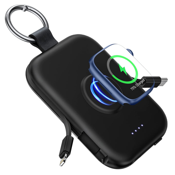 RORRY Power Bank, 5000mAh Powerbank mit Integriertem Kabel, Reise Portable Charger Schlüsselanhänger