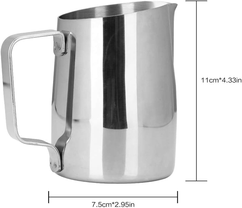 Dianoo Espresso-Milchaufschäumer, Milchkännchen, Edelstahl, für Kaffee-Latte-Kunst, 420 ml silber, S