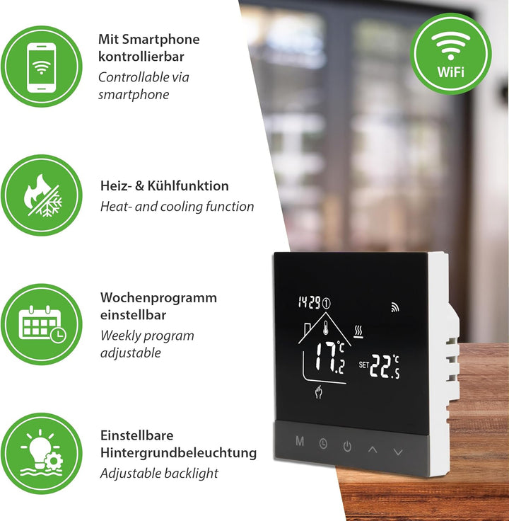 TH215 WiFi Thermostat Raumregler mit Tuya Smart App – für elektrische Fussbodenheizung, NC/NO Stella
