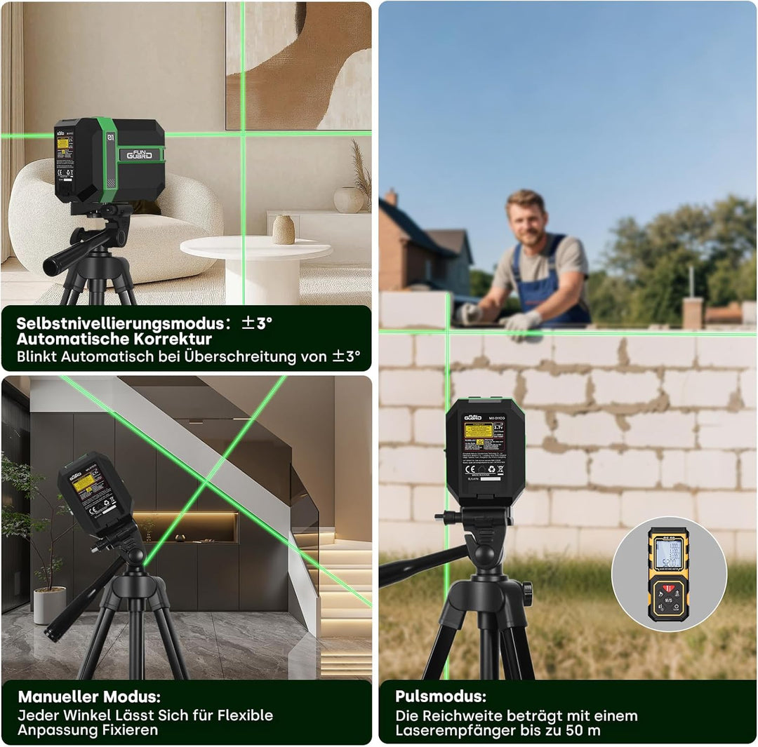Laser Wasserwaage mit Stativ, Grün Kreuzlinienlaser 50M Selbstnivellierend Dual-Lasermodul, Linienla