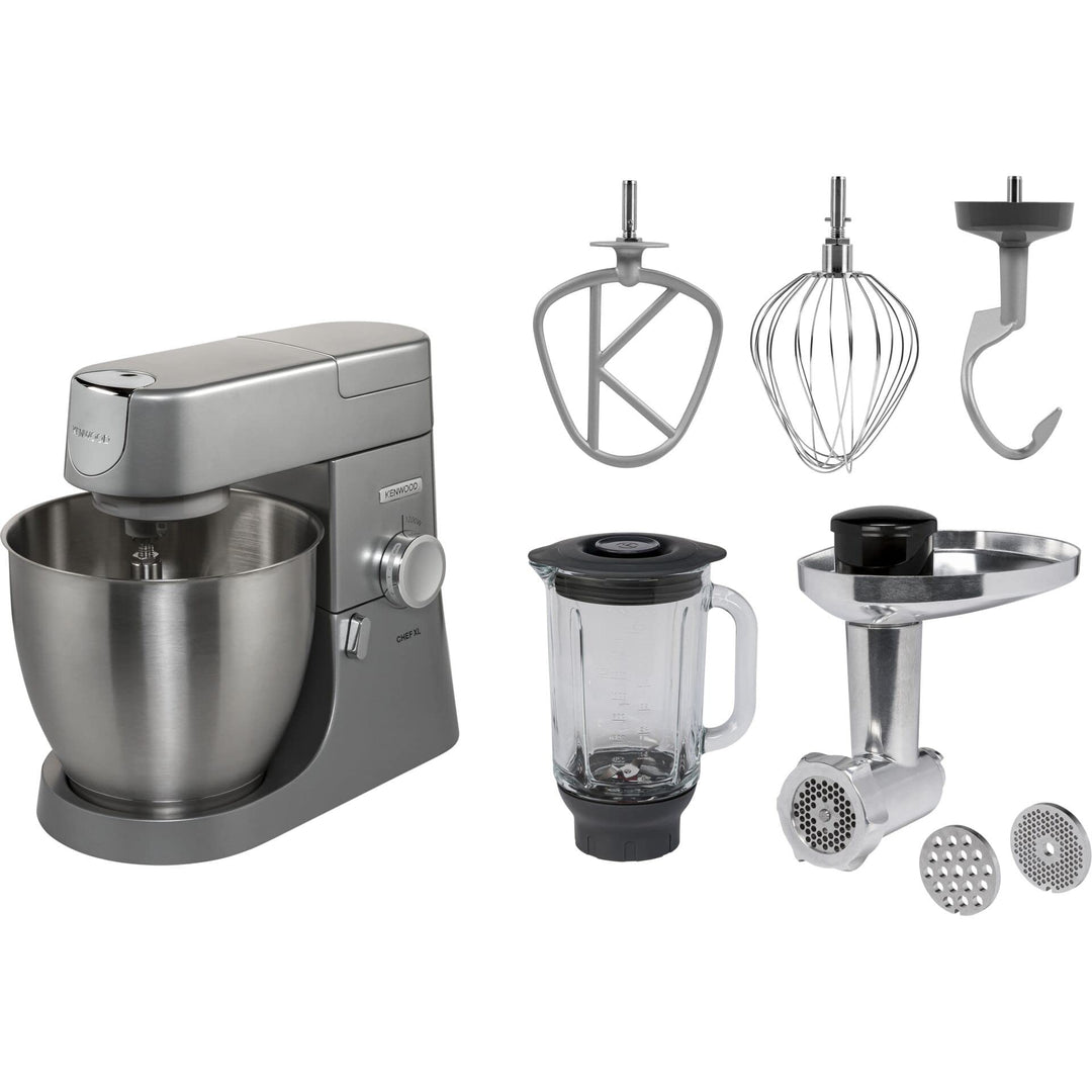 Kenwood Chef Knetmaschine Planetaria, Silber Rührmaschine + Mixer + Fleischwolf 6.7 grau Bundle mit