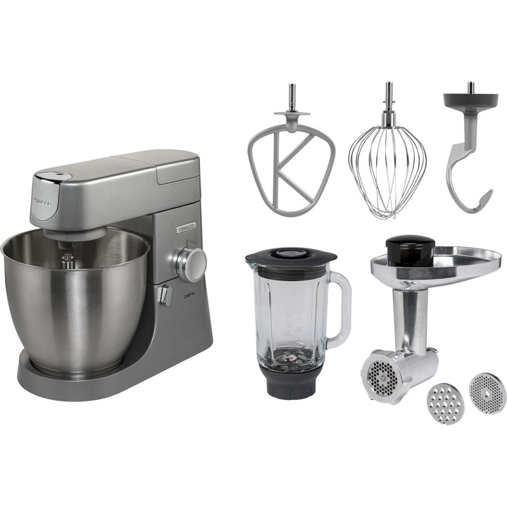 Kenwood Chef Knetmaschine Planetaria, Silber Rührmaschine + Mixer + Fleischwolf 6.7 grau Bundle mit