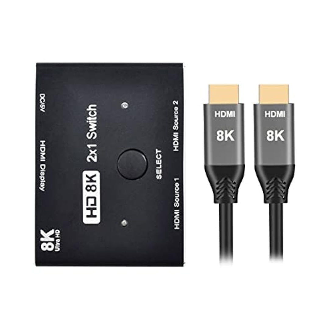 NFHK 8K@60hz HDMI-Compatible 2.1 Switch & 3 Cables 2-IN-1-OUT Hub Support HDCP SST Extended 4K@60hz,