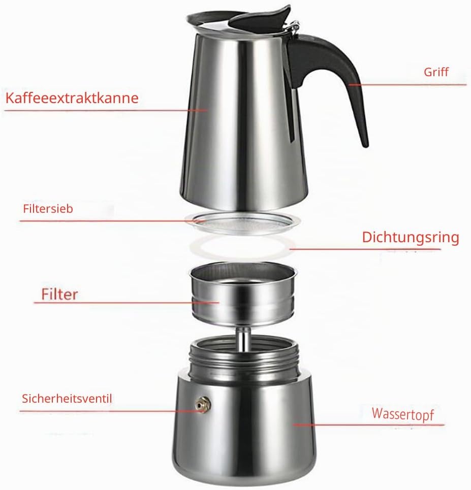 Espressokocher aus Hochwertigen Edelstahl, Induktion, für alle Herdarten Geeignet 2-4 Tassen Italien