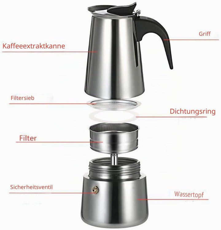 Espressokocher aus Hochwertigen Edelstahl, Induktion, für alle Herdarten Geeignet 2-4 Tassen Italien