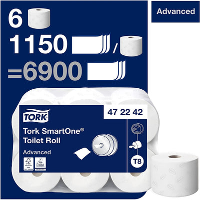 Tork SmartOne Toilettenpapier Weiss T8, Advanced, 2-lagig, 6 × 1.150 Blatt, 472242