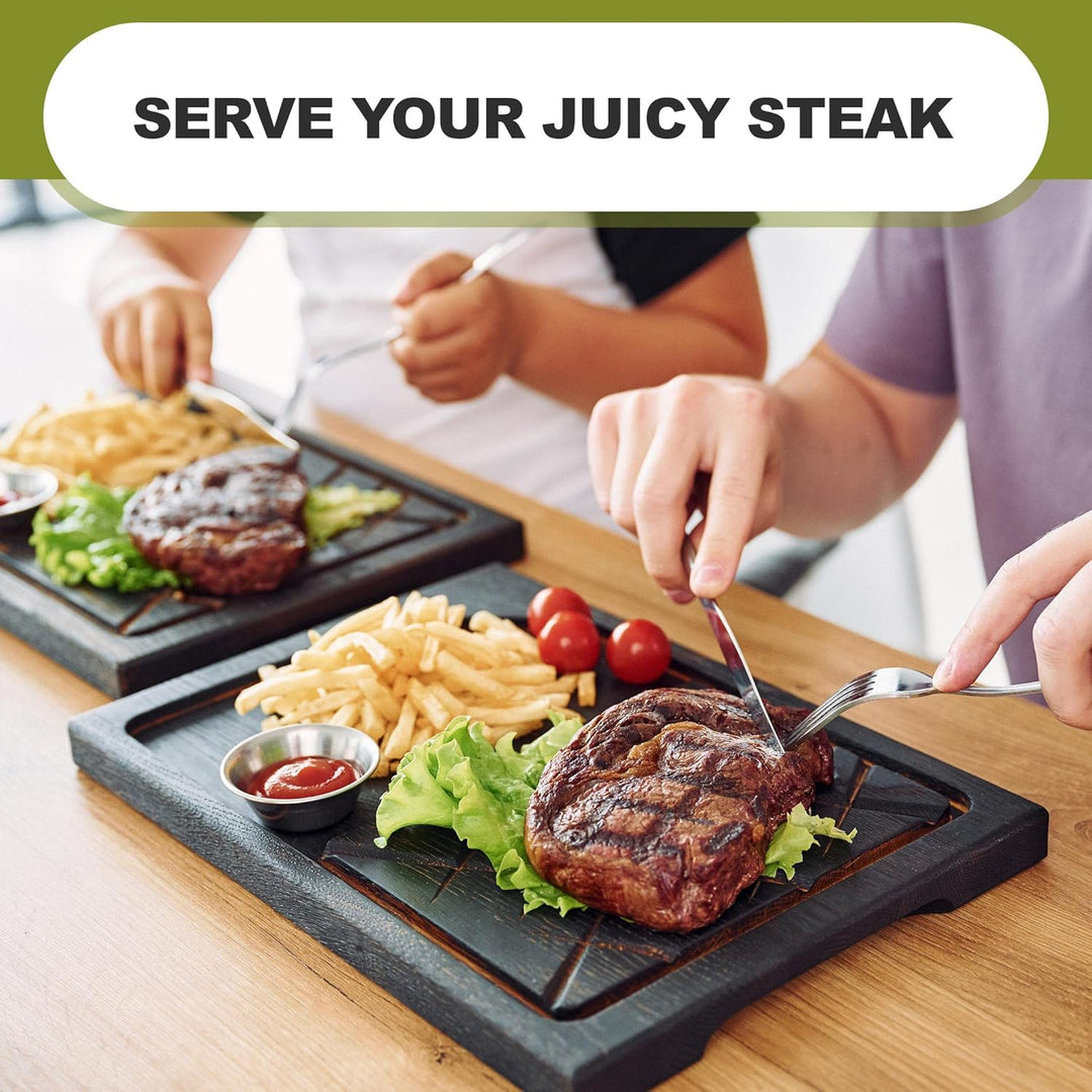 Steakbrett - Holzsteakbrett 35 x 25 - Holz Schneidebrett - Massiv Eiche Servierbrett - Servierplat