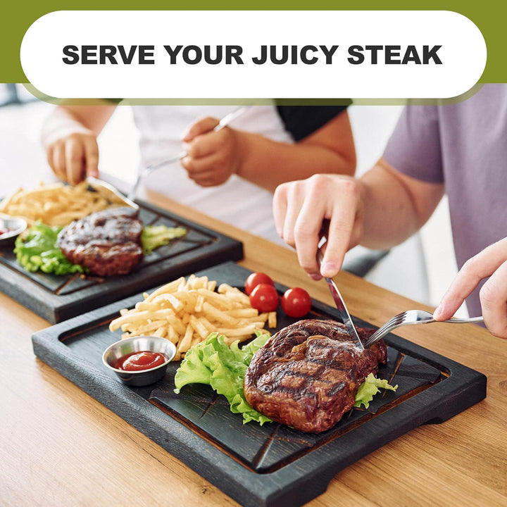 Steakbrett - Holzsteakbrett 35 x 25 - Holz Schneidebrett - Massiv Eiche Servierbrett - Servierplat