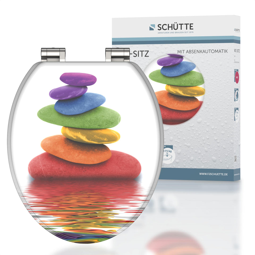 SCHÜTTE WC Sitz Holzkern COLORFUL STONES, Toilettensitz mit Absenkautomatik, passend für viele hande