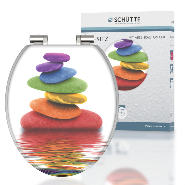 SCHÜTTE WC Sitz Holzkern COLORFUL STONES, Toilettensitz mit Absenkautomatik, passend für viele hande