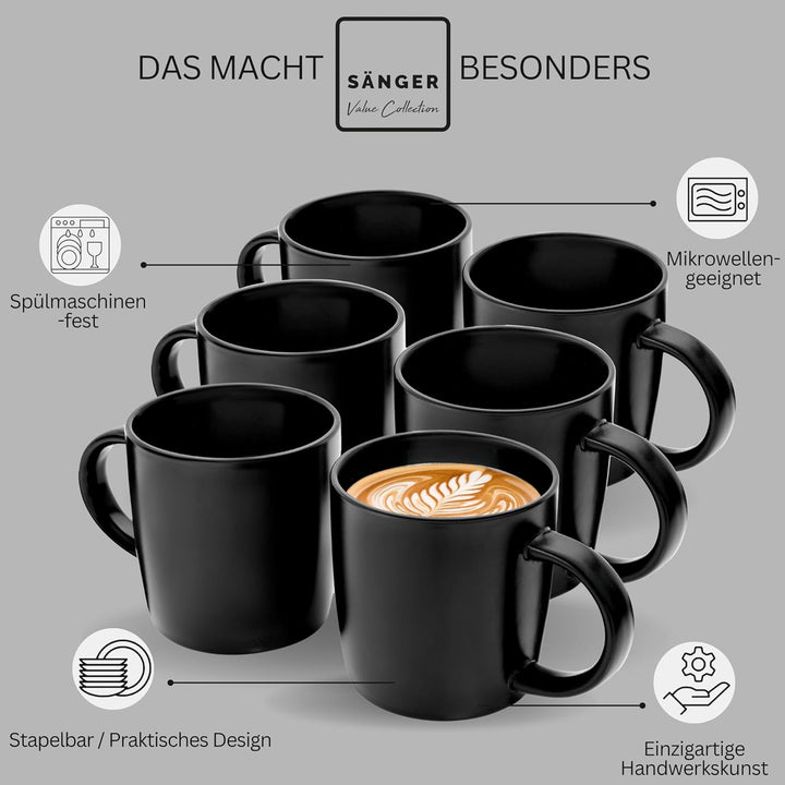 SÄNGER Madeira | Kaffeebecher 6 Personen, Steingut Kaffeetassen Set 6er, Tassen Set Teetasse Set spü
