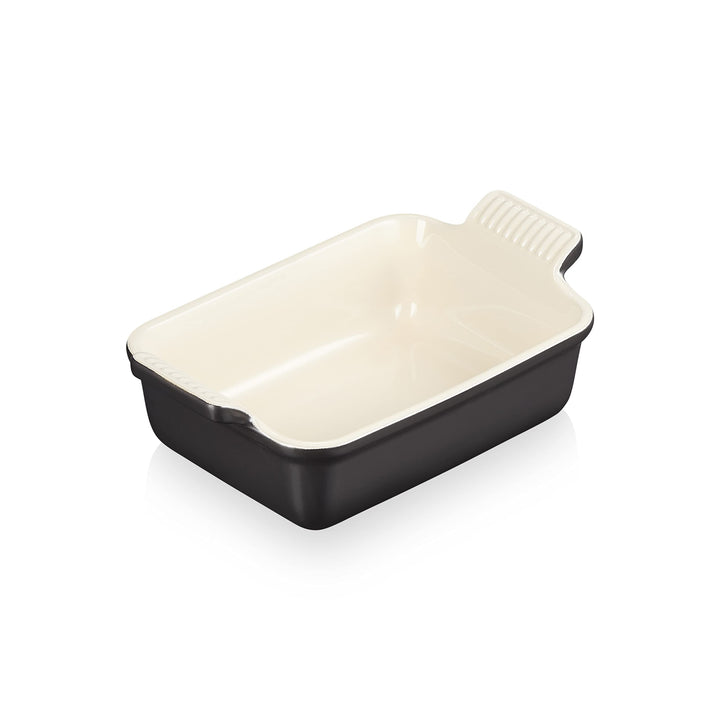 Le Creuset Rechteckige Auflaufform Tradition aus Steinzeug, 19 cm, 1.1 Liter, Schwarz glänzend, 7110