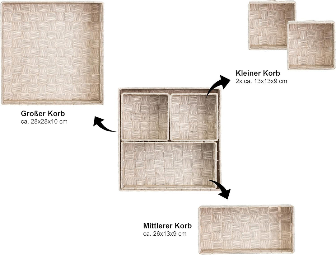 Brandsseller 4er Set Aufbewahrungsboxen - 28x28x10 cm, 26x13x9 cm, 13x13x9 cm (2x) – eckige Regalkör