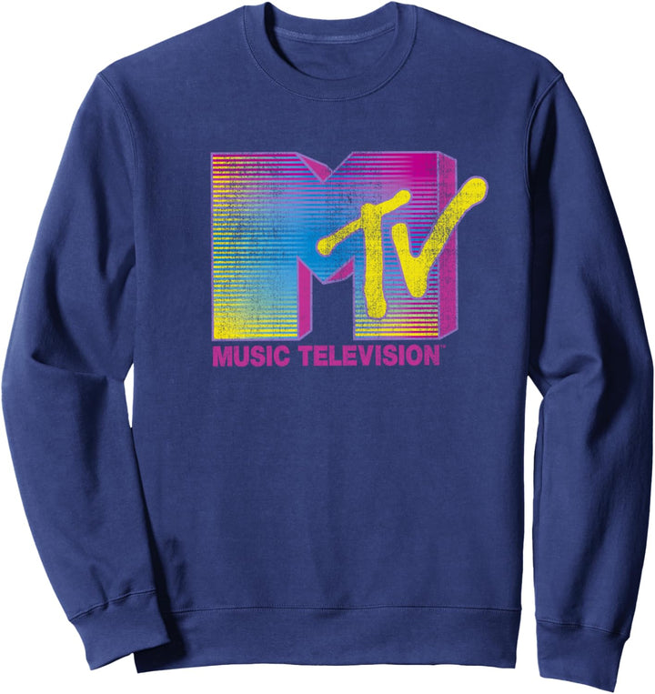 MTV Distressed Fluorescent Gradient Logo Sweatshirt