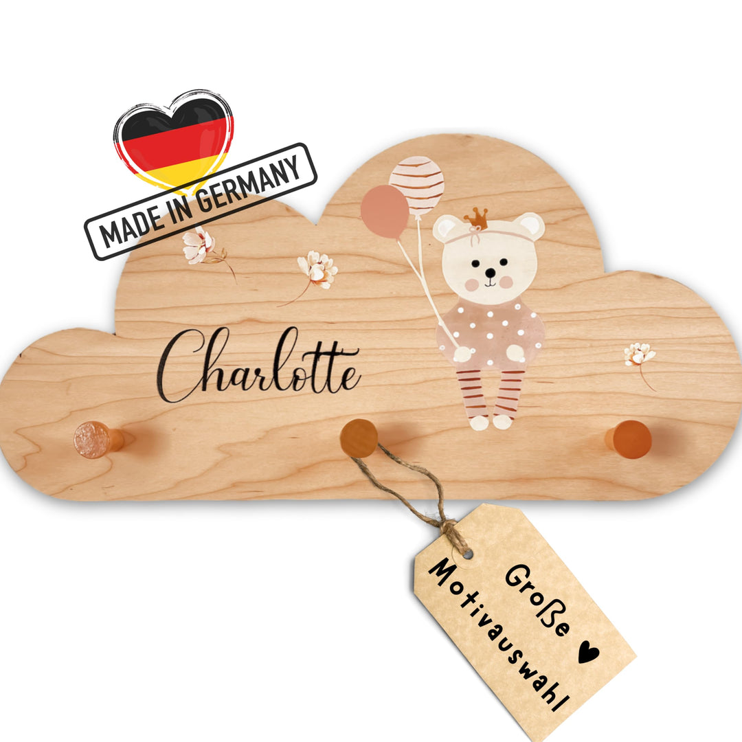 EmiliaLotte Kindergarderobe Personalisiert mit Wunschname I Garderobe Kinder aus Holz - Verschiedene