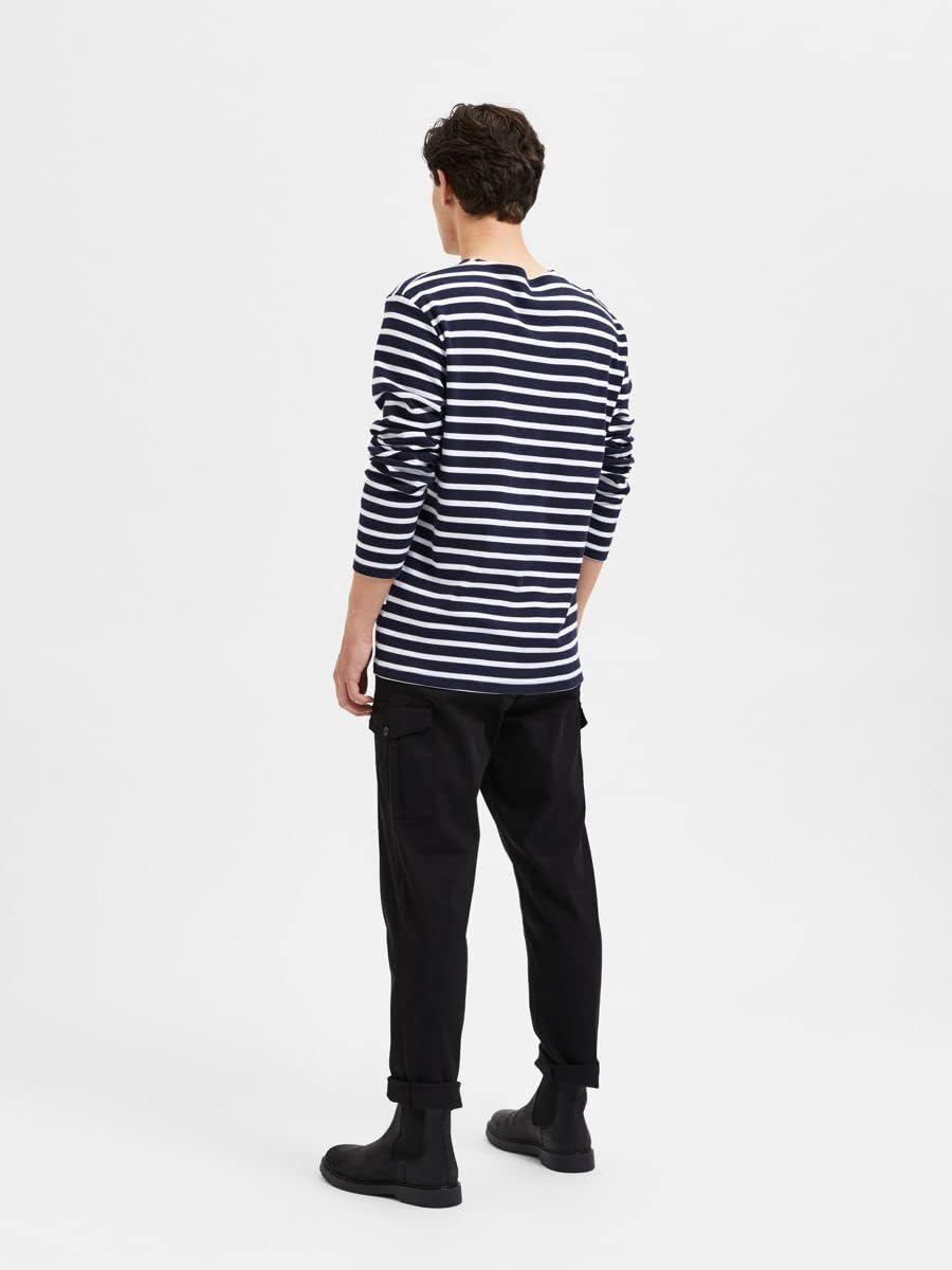 Selected Homme Herren Slhbriac Stripe Ls O-Neck Tee W Noos Langarmshirt S Navy Blazer/Stripes:bright