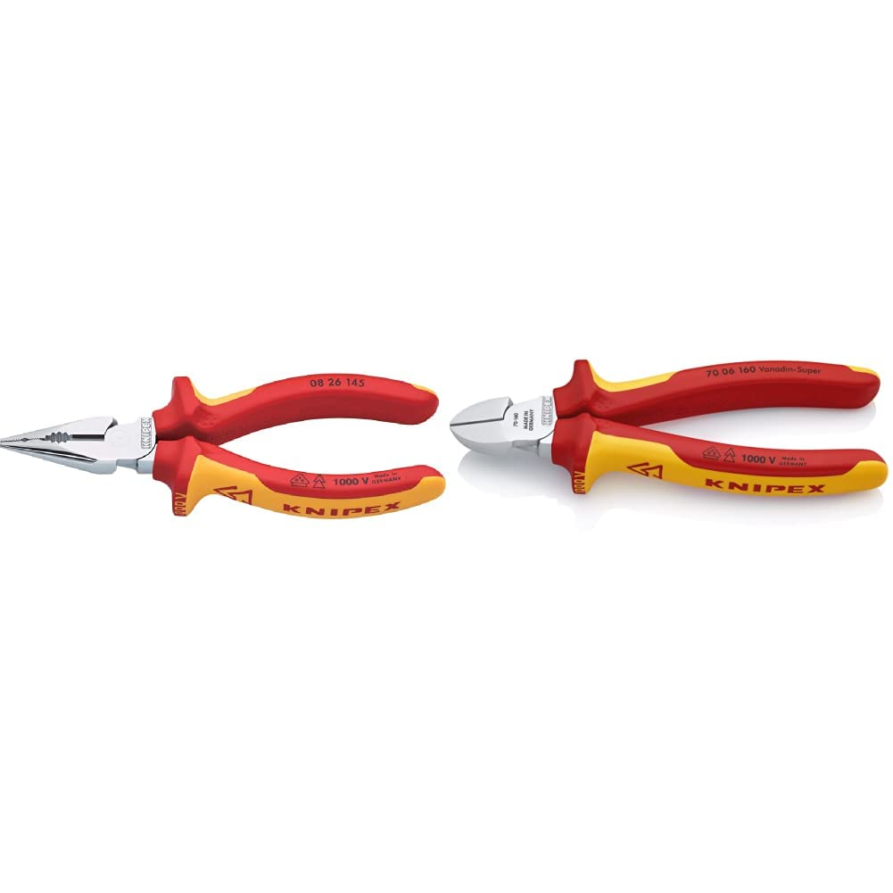 KNIPEX Spitz-Kombizange 1000V-isoliert (145 mm) 08 26 145 &amp; Seitenschneider 1000V-isoliert (160 mm)