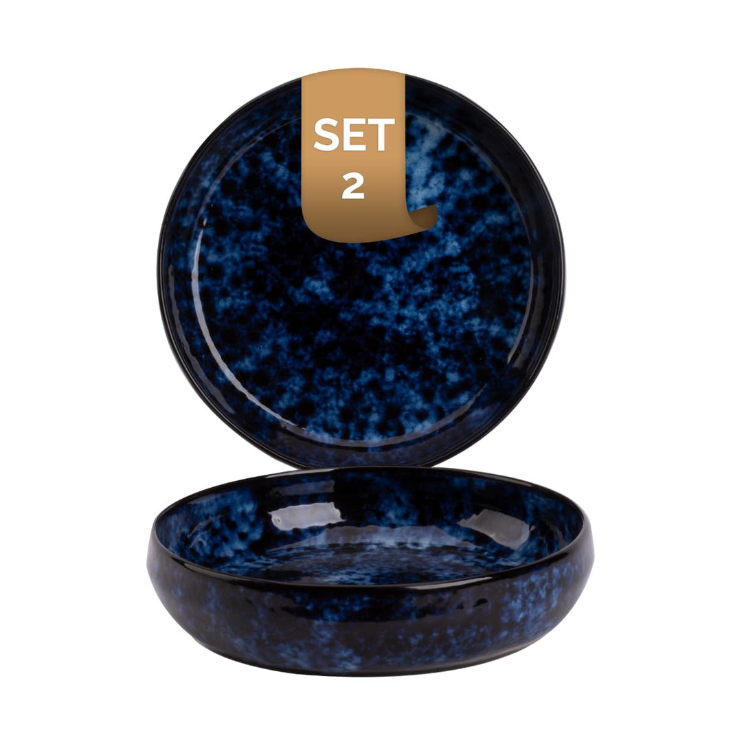palmer Bama Blue grosse tiefe Teller - 2er-Set - Steinzeug - Ø 22 cm - blau schwarz hochglanz - für