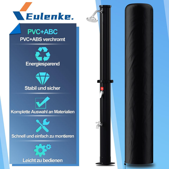 Eulenke solardusche Garten 20 Liter | 220cm | gartendusche solar | warmes Wasser max. 60°C | inkl. G