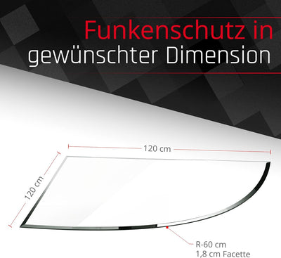 BIJON Glasplatte Viertelkreis für Kaminofen mit Dichtlippe, Glasbodenplatte - Funkenschutzplatte Gla