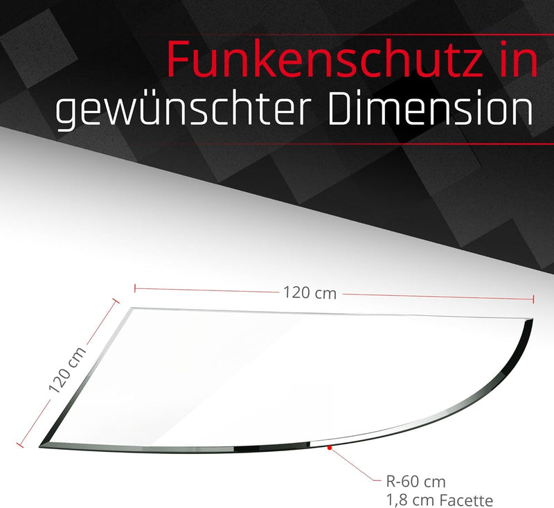 BIJON Glasplatte Viertelkreis für Kaminofen mit Dichtlippe, Glasbodenplatte - Funkenschutzplatte Gla