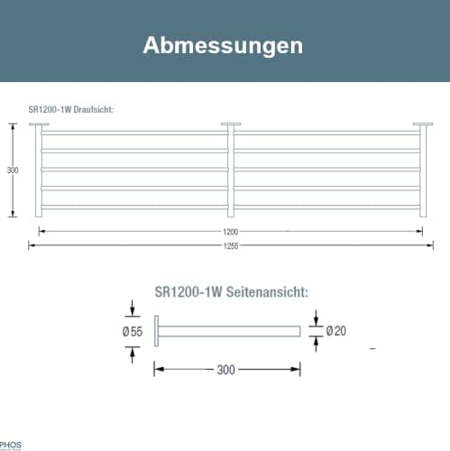 PHOS Design, SR1200-1W, Schuhregal Wandmontage, 120 cm breit, gebürsteter Edelstahl 120 cm Breite, 1