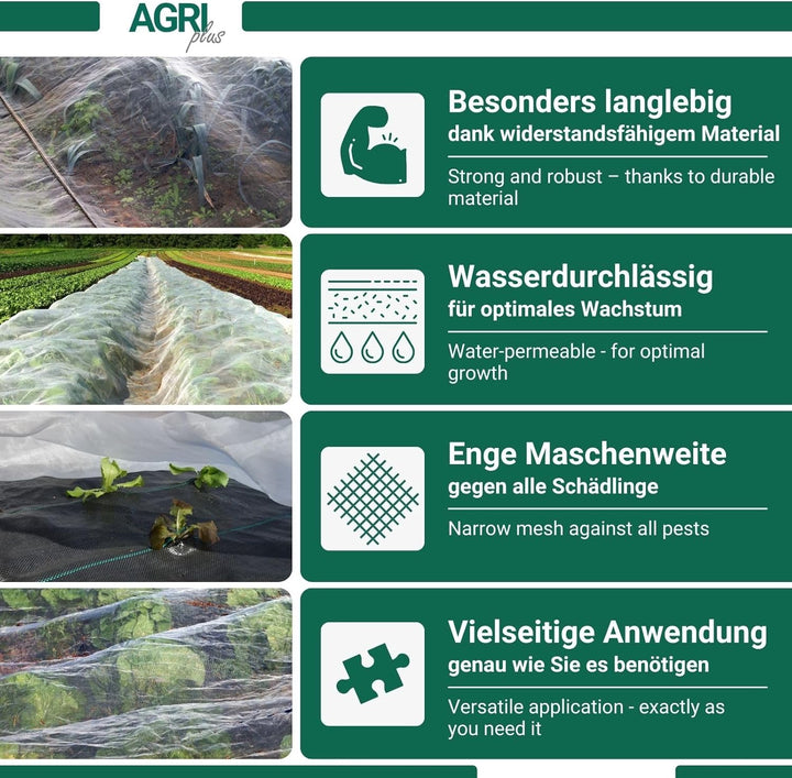 AGRI plus Gemüseschutznetz 2,5 x 30 m I Verschiedene Grössen I Reissfestes Kulturschutznetz I Transp