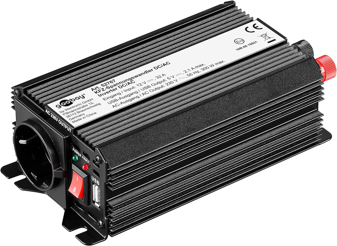goobay 52767 Wechselrichter 12v DC auf 230v AC 300w / KFZ Spannungswandler mit 1x AC Steckdose und 1