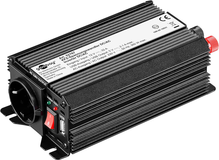 goobay 52767 Wechselrichter 12v DC auf 230v AC 300w / KFZ Spannungswandler mit 1x AC Steckdose und 1
