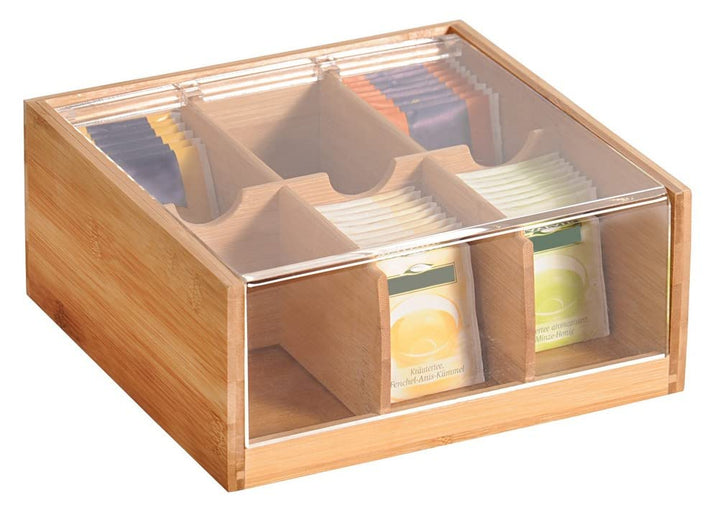 Kesper Tee-Box mit 6 Fächern Teebox Teebeutel Box Teebeutel Aufbewahrung Braun 22 x 21 x 9.5 cm