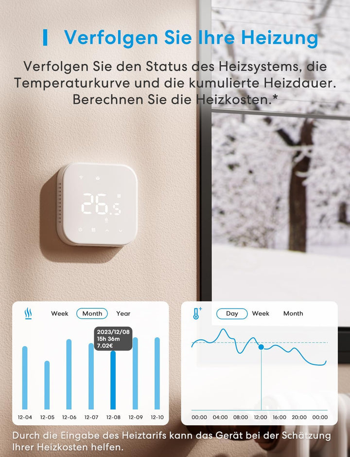 Meross Thermostat Matter Elektrische Heizungsthermostat WLAN Thermostat Heizung Smart Raumthermostat
