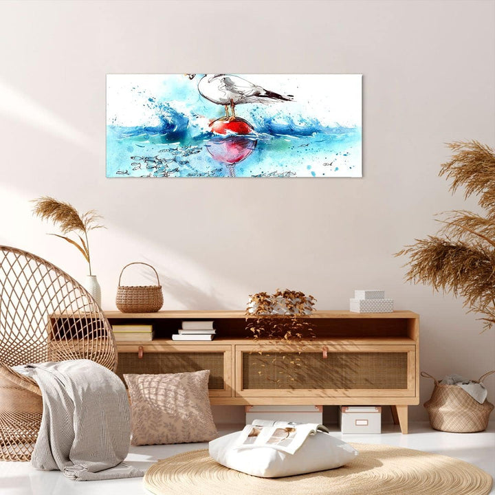 Wandbilder Dekoration Wohnzimmer Wasser Fische Möwe hungrig Panorama Bilder auf Leinwand 120x50cm Le