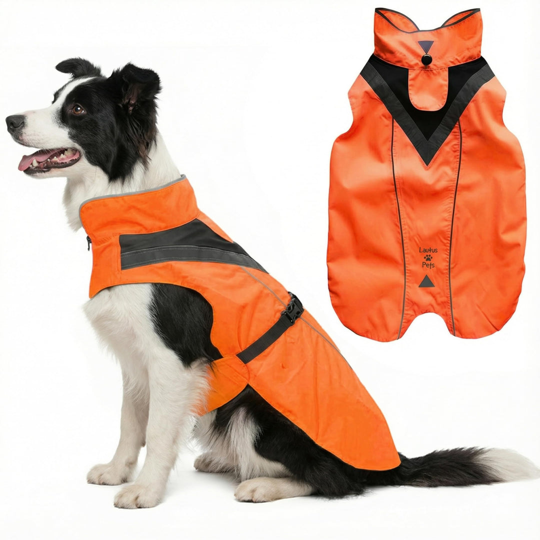 Wasserdichter Hunde-Regenmantel – reflektierender, leuchtender orangefarbener Regenmantel mit Loch f