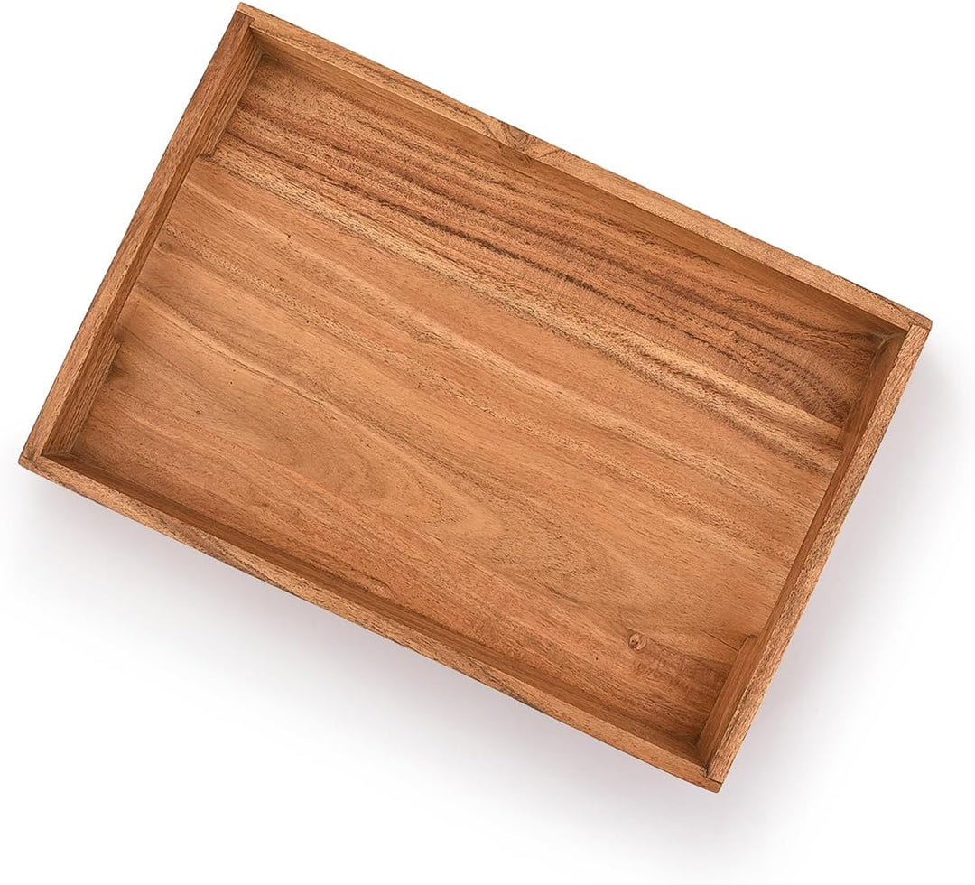Samhita Serviertablett aus Akazienholz mit Griffen, Serviertablett aus Holz, Snacktablett, ideal für