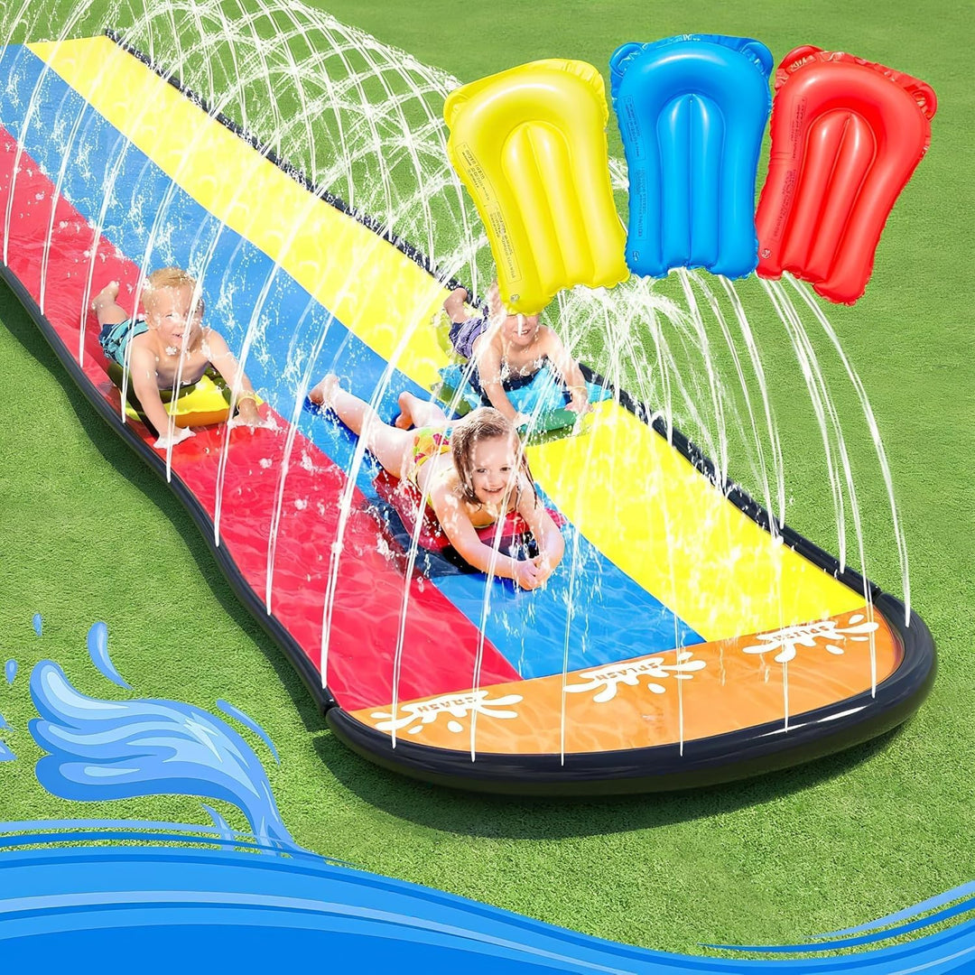 Generisch Wasserrutsche Garten für Kinder, 488 * 208CM Dreispurige Rutschbahn mit 3 Bodyboards, Wass