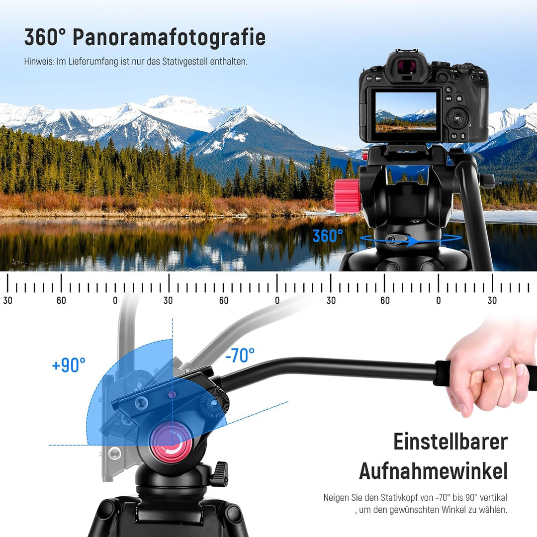 NEEWER 200cm Videostativ, Robustes Kamerastativ aus Aluminiumlegierung mit 360° Fluidkopf, Schnellwe