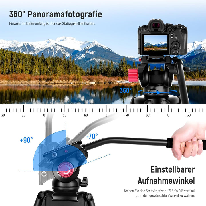 NEEWER 200cm Videostativ, Robustes Kamerastativ aus Aluminiumlegierung mit 360° Fluidkopf, Schnellwe