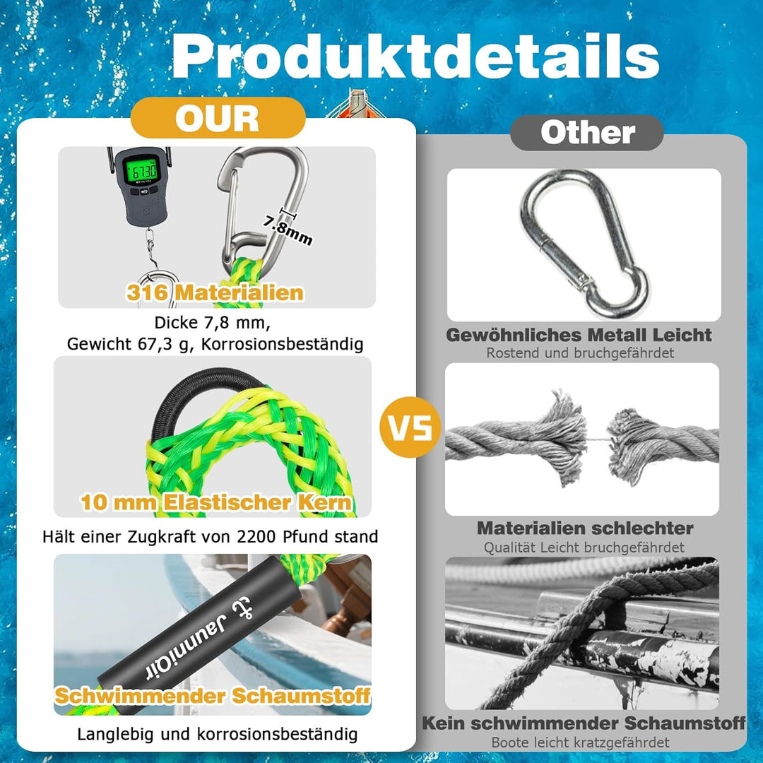 Bungee Boat Dock Line mit 316 Edelstahlclip Bootszubehör,122cm Anlegeleine für Boote, PWC, Kajak, Se