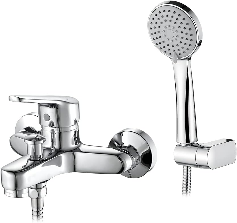 Ibergrif Roma - Einhand Badewannenarmatur Set, Wannenbatterie mit Duschkopf, Duschkopfhalter, und Br