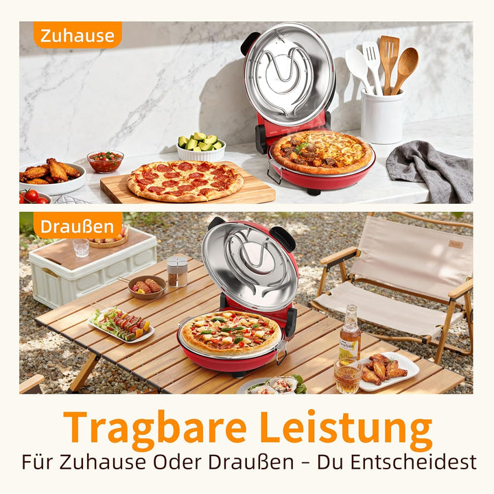 YIBAKE Pizzaofen elektrisch, 1200W Pizzabäcker in 4-Min-Pizza, 31cm Feuerfeste Pizzastein, Max 420℃