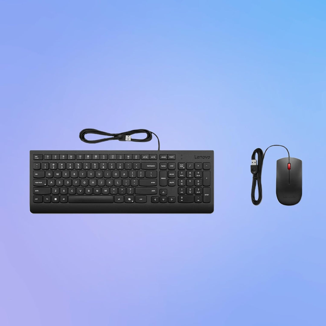 Lenovo Essential Combo Tastatur + Maus verkabelt – USB, kompaktes Layout mit Tastatur, ergonomische