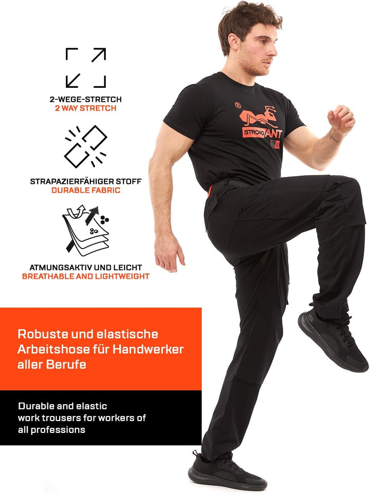 strongAnt Arbeitshose komplett Stretch Männer Berlin Pro Bundhose Schwarz Weiss Grau 42 Schwarz / St