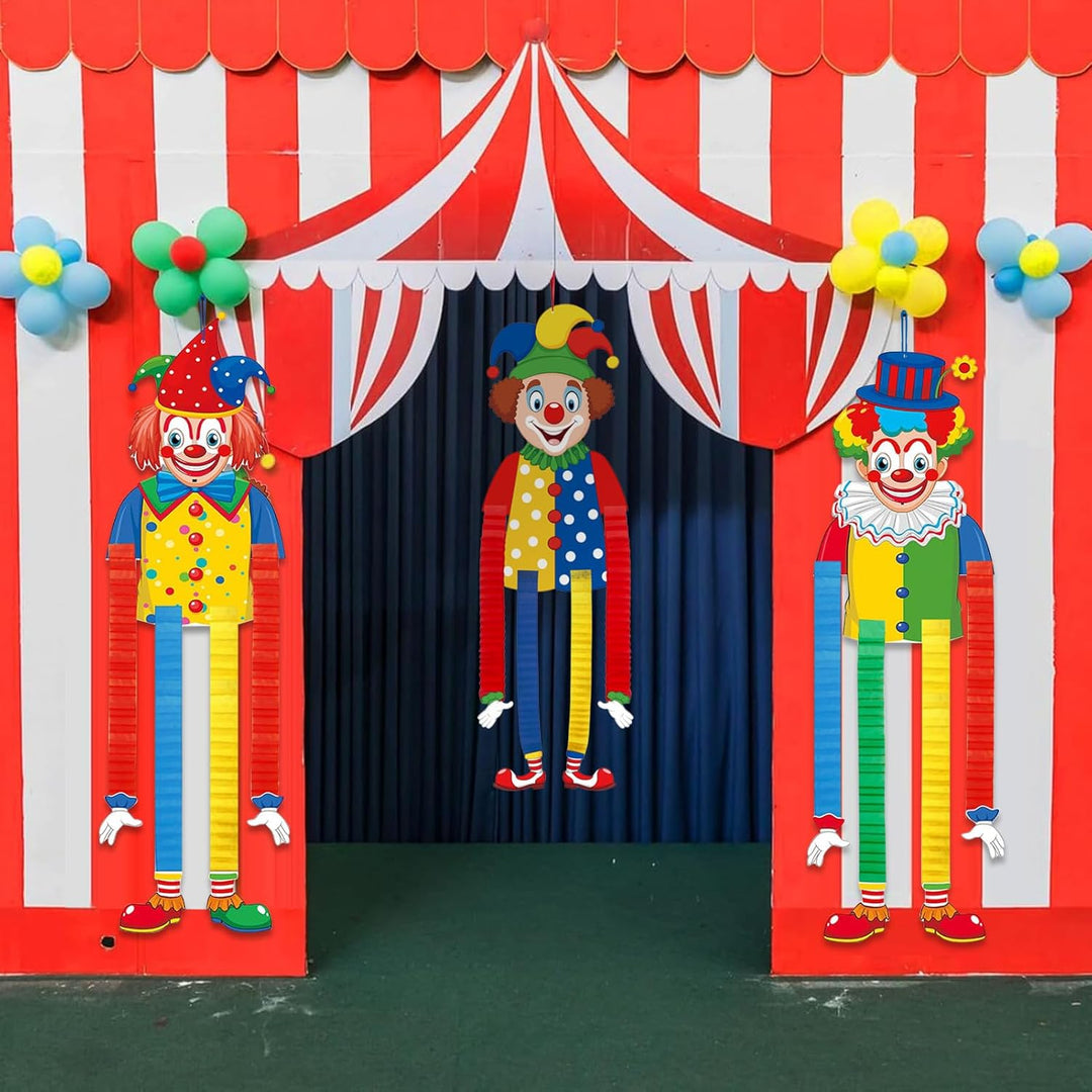 3pcs Clown Deko Karneval,Clown Banner Karneval,Clown Deko Hängend,Clown Luftschlangen Karneval Girla