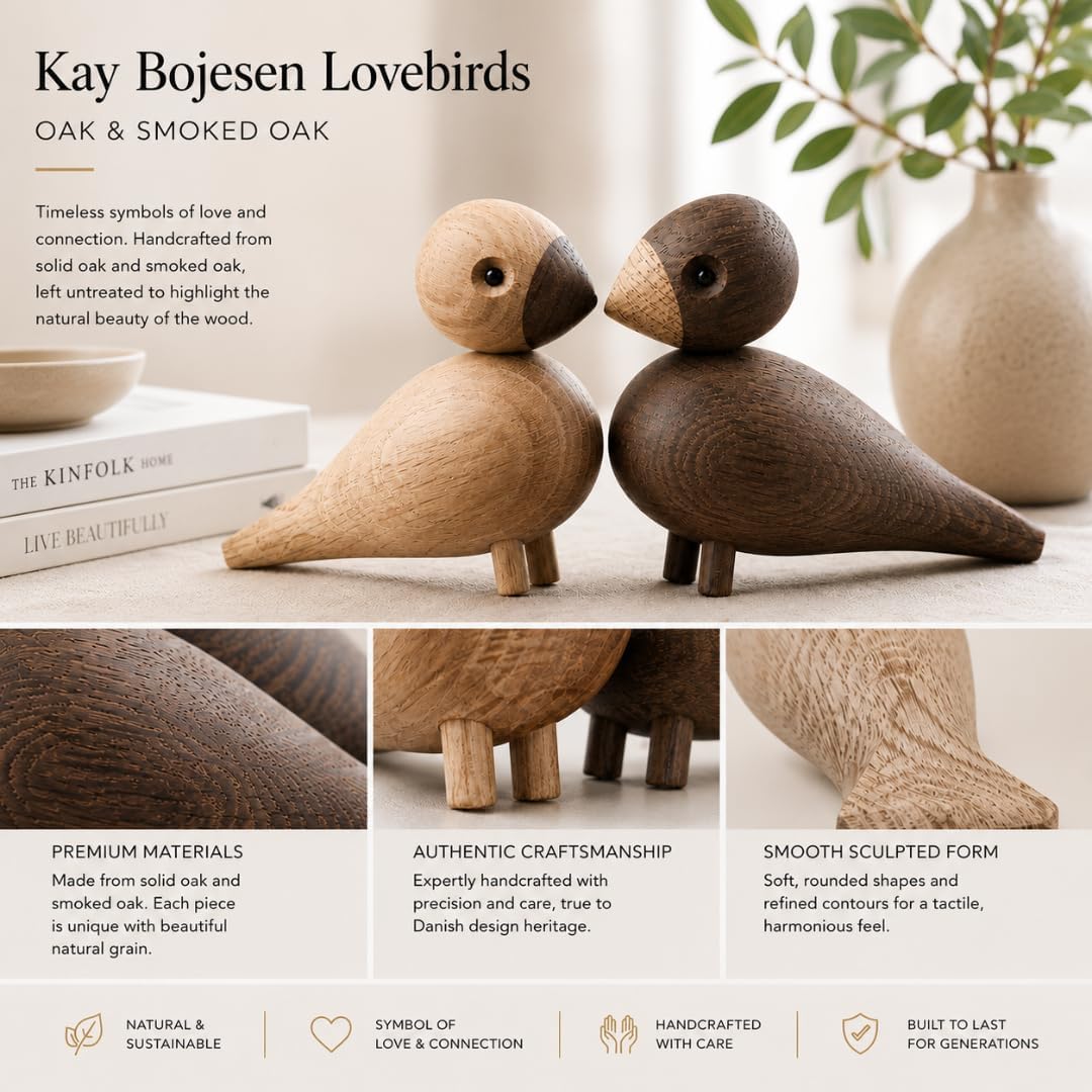 Kay Bojesen Unzertrennliche 1 Paar Figuren 9 cm Singvögel Dekoration, Holz, Holz
